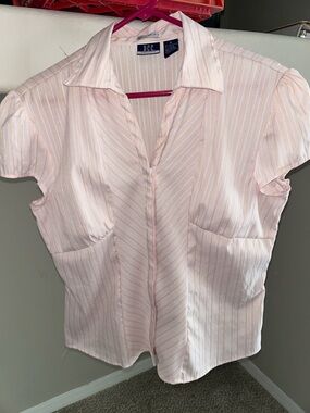 D.C.C. Pink Striped Short-Sleeve Button Front Blouse